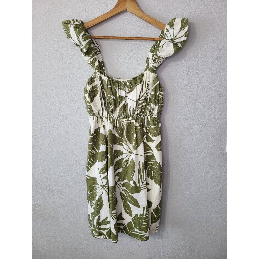 Abercrombie & Fitch Dress Puff Strap Babydoll  Mini Dress Leaf Print Size M